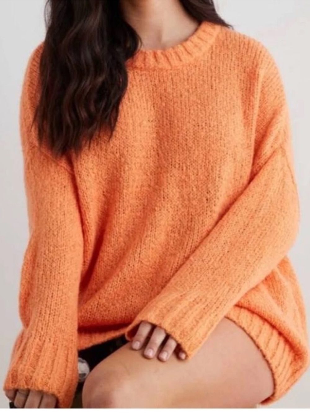 Aerie Alpaca and Wool Blend Cozy Oversized Orange Crewneck Sweater